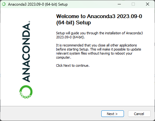 Anaconda installer start Screenshot