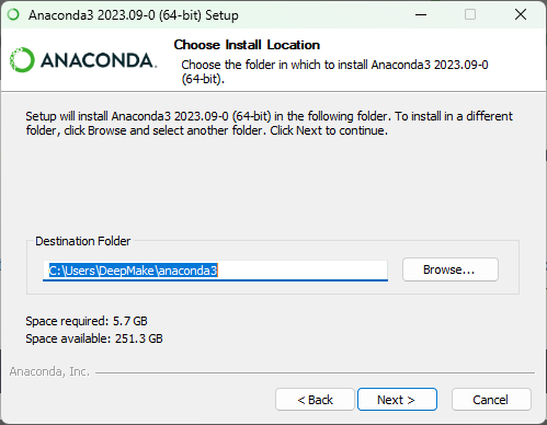 Anaconda install location Screenshot