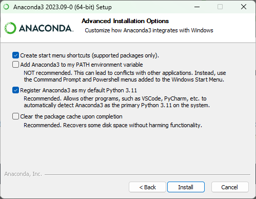 Anaconda settings Screenshot