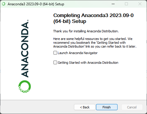 Anaconda install finished Screenshot